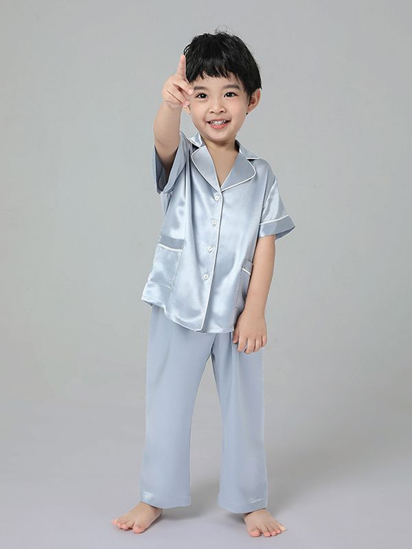 19 Momme Boys and Girls Short-sleeve Silk Pajamas Set